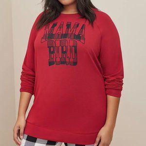 Torrid Plus Size 2X Red "MAMA BIRD" Fleece Tunic, Long Sleeve, NWT